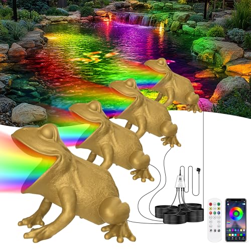 OSREE Teichlampen Unterwasser RGB mit APP-Steuerung, 6W Teichbeleuchtung LED IP68 Wasserdicht, Unterwasserbeleuchtung Teich mit 12V Transformator Timer für Teich Garten Wasserfall Wasserspiel, Set 4 von OSREE