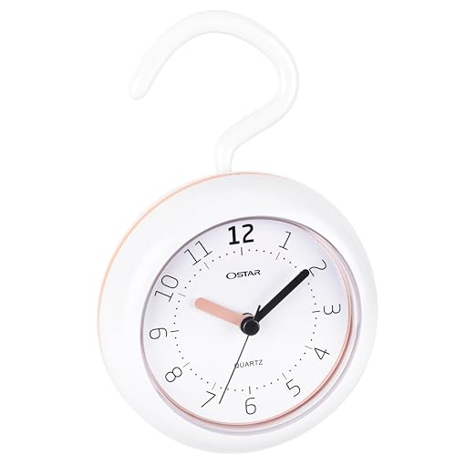 OSTAR Wasserdichte Badezimmer-Duschuhr, analoger Quarz-Uhr zum Aufhängen, Doppelzweck-Timer, ein AA-batteriebetrieben, 12 cm, runde Größe (orange) von OSTAR