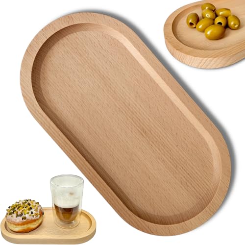 OSTENTO Dekotablett Holz, Serviertablett, Holzteller Deko, Holzbrett, Kleines Holztablett, Tablett aus Holz (1, Oval 25x13 cm) von OSTENTO