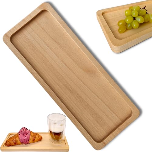 OSTENTO Dekotablett Holz, Serviertablett, Holzteller Deko, Holzbrett, Kleines Holztablett, Tablett aus Holz (2, Rechteckig 30x12 cm) von OSTENTO