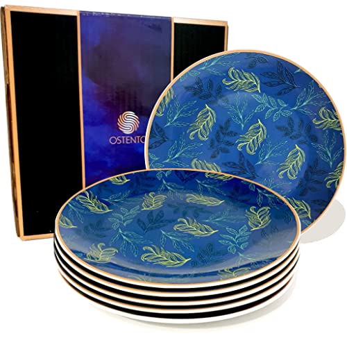 OSTENTO Porzellan Teller - Frühstücksteller | Kuchenteller | Dessertteller 6er Set ≈Ø 20 cm (8 Zoll), modell- Nordic Blue von OSTENTO