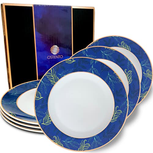 OSTENTO Porzellan Teller - Speiseteller 6er Set ≈Ø 27 cm (10.5 Zoll), modell- Nordic Blue von OSTENTO