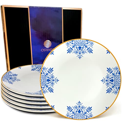 OSTENTO Porzellan Teller - Speiseteller 6er Set ≈Ø 27 cm (10.5 Zoll), modell- Noble White von OSTENTO