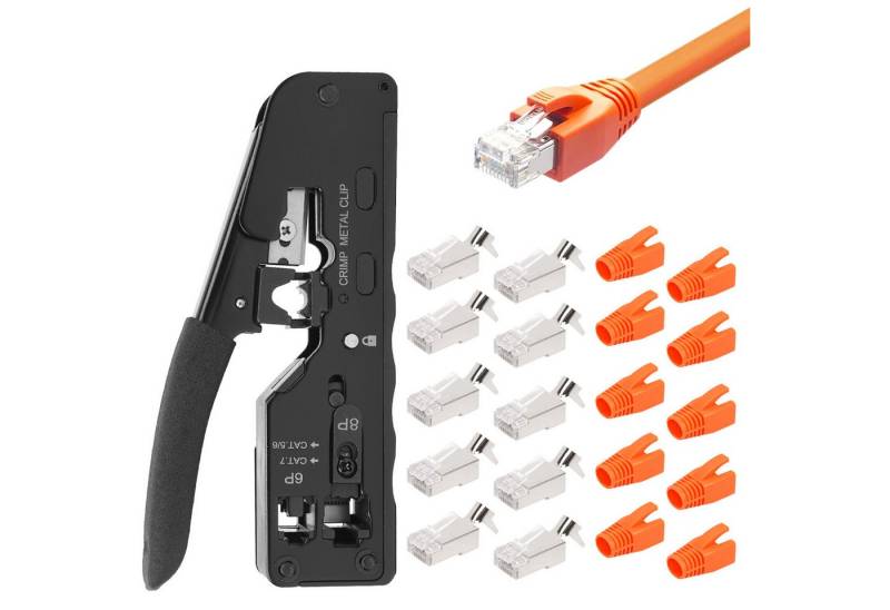 OSTWOLKE Crimpzange RJ45 Crimpzange + 10 Cat7 Stecker Set Netzwerk Werkzeug, 1-tlg. von OSTWOLKE