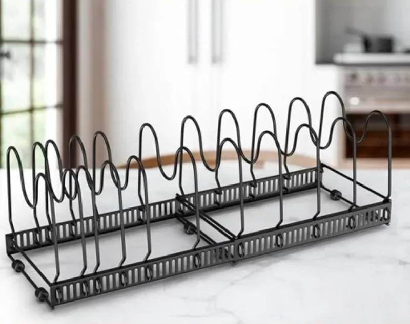 OSTWOLKE Geschirrständer Erweiterbarer Topfdeckelhalter mit 10 Verstellbaren Fächern, Topfdeckel Aufbewahrung Küche Pfannen Organizer Deckelhalter von OSTWOLKE