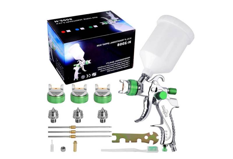 OSTWOLKE Lackierpistole HVLP Spritzpistole mit 3 Düsen 1,4mm 1,7mm 2,0mm 600ML Plastikbecher von OSTWOLKE