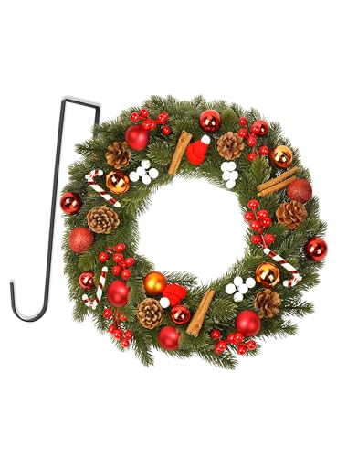 OSTWOLKE Türkranz Weihnachten 45cm, Adventskranz Künstlich mit Haken aus Metall, Weihnachtskranz Haustür mit Weihnachtskugeln Weihnachtsdeko, Weihnachtstürkranz für Feste Advent Türe Winter Deko von OSTWOLKE