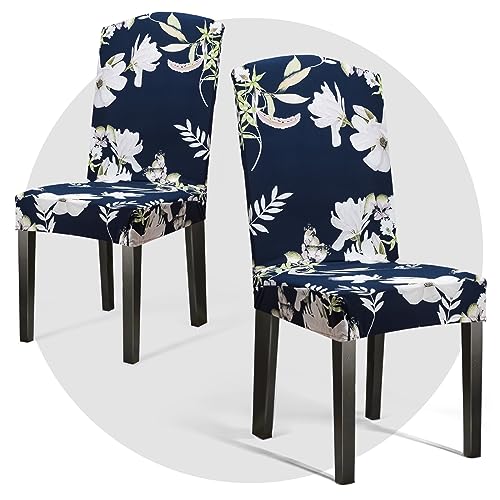 OSVAW Stuhlhussen für Esszimmerstühle, 2/4/6 Stück, für Küchenstuhl, Parsons, Stuhlhussen, abnehmbar, waschbar (2, White Floral B) von OSVAW