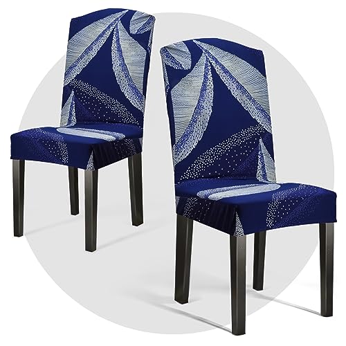 OSVAW Stuhlhussen für Esszimmerstühle, 2/4/6 Stück, für Küchenstuhl, Parsons, Stuhlhussen, abnehmbar, waschbar (2, Blaue Federn) von OSVAW
