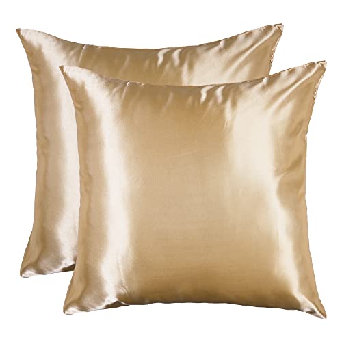 OSVINO Kissenbezug 65x65 cm Gold ÖKO-TEX Kissenhülle Glatt Satin 2er Superweich Kissenbezüge für Schlafkissn Kopfkissenbezug Nackenkissen von OSVINO