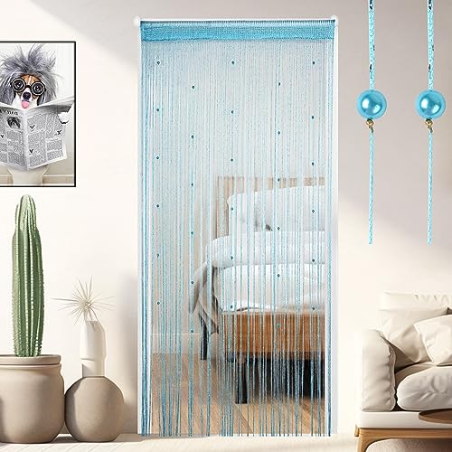 OSVINO 2PCS Perlen Vorhänge Blau Fadengardinen 200x100cm Verdunklungsvorhänge Raumteiler Schrankvorhänge Raumteiler Tür Vorhänge Fliegengitter Schnur Vorhänge für Party Hochzeit Hippie-Raumdekoration von OSVINO