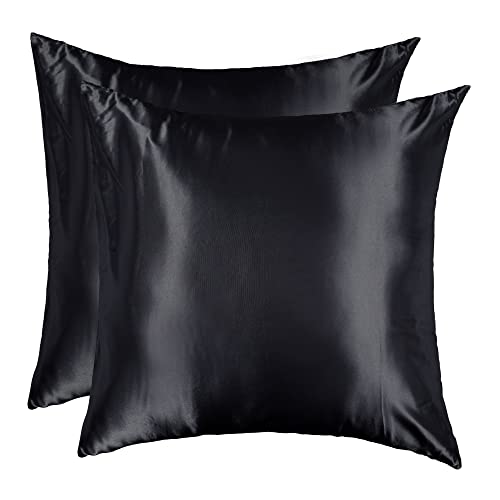 OSVINO Kissenbezug 65x65 cm Schwarz ÖKO-TEX Kissenhülle Glatt Satin 2er Superweich Kissenbezüge für Schlafkissn Kopfkissenbezug Nackenkissen von OSVINO