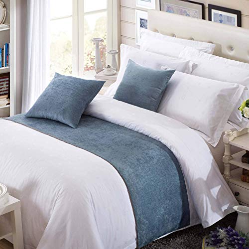OSVINO Bettläufer 1x Stück Chenille Einfarbig Flauschig Wärmehaltung Betttuch für Sofa Schlafzimmer Hotelzimmer (210x 50cm für 150cm Bett, Blau) von OSVINO