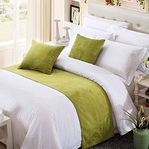 OSVINO Bettläufer 1x Stück Chenille Einfarbig Flauschig Wärmehaltung Betttuch für Sofa Schlafzimmer Hotelzimmer (260x 50cm für 200cm Bett, Grün) von OSVINO