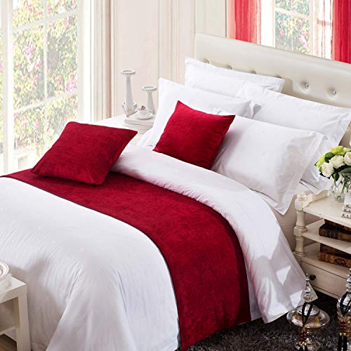 OSVINO Bettläufer 1x Stück Chenille Einfarbig Flauschig Wärmehaltung Betttuch für Sofa Schlafzimmer Hotelzimmer (210x 50cm für 150cm Bett, Rot) von OSVINO