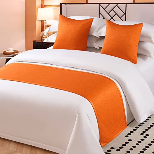 OSVINO Bettläufer Einfarbig Mikrofaser Weich Anti-Falten Dekorieren für Bett Sofa Schlafzimmer Hotel Zimmer,Orange,240x50cm für 180cm Bett von OSVINO