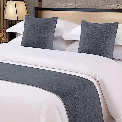 OSVINO Bettläufer Einfarbig-Serie Polyester Vintage Bett Deko für Wohnzimmer, Hellgrau 2 Kissenbezüge von OSVINO