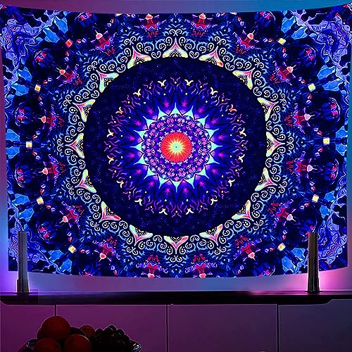 OSVINO Schwarzlicht Trippy Wandteppich Mandala 150X200CM UV-reaktiv Fantasie Tapisserie Ästhetisches Wanddeko für Wohnzimmer Schlafzimmer Boho Wandbehang von OSVINO