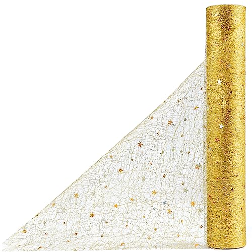 OSVINO Tischläufer Gold 30 cm x 10 m Mit Pailletten Deko Weihnachten Tischdeko Geburtstag Tischdecke Papierrolle Tischband Deko Taufe für Deko Hochzeit Esstisch Wohnzimmer Party Urlaub Handwerk von OSVINO