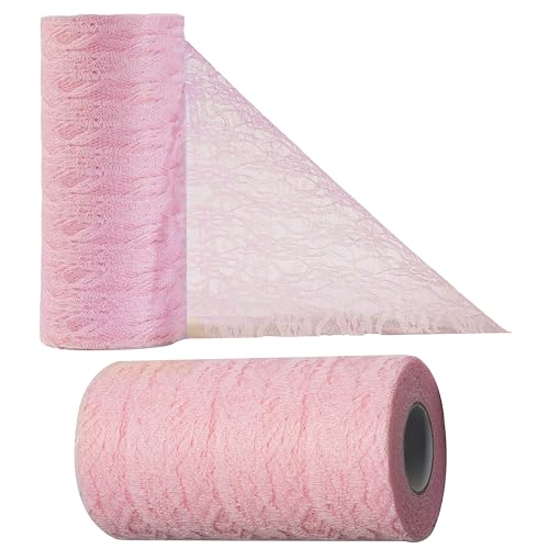 OSVINO Tischläufer Spitze Rosa 15cm x 25m Hochzeitsdeko Retro Tischband Spitze Tisch Deko Tischdeko, Dekorieren für Taufe Partys Hochzeit Weihnachten Kommunion Jubiläum, Handwerk Verpackung Material von OSVINO