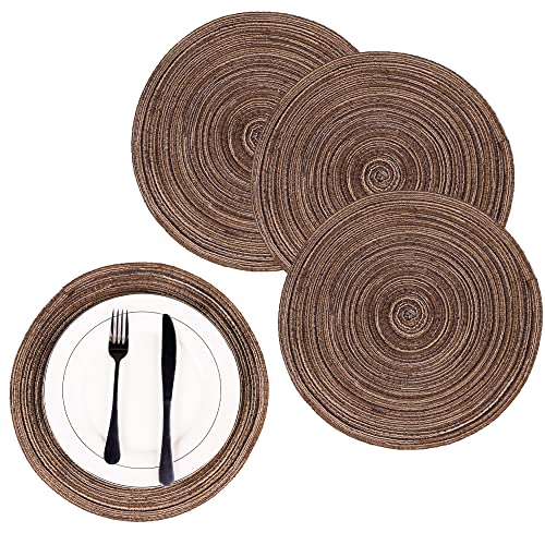 OSVINO Tischsets Rund Abwaschbar Braun Platzsets 4er Set Abwischbar Platzset Wasserdicht Platzdeckchen Tischset für Hause Küche Restaurant Party Hochzeit von OSVINO