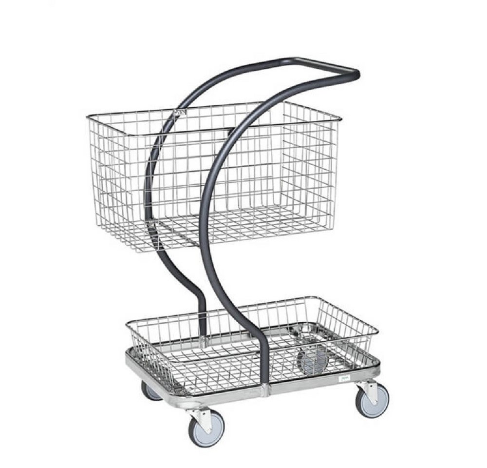 OSWALD Transportgeräte Transportwagen C-Line Einkaufswagen, 2 Böden, 685 x 450 x 1.000 mm, 120 kg, grau, (NK96101B), extrem leicht zu manövrieren dank des mittigen Griffs von OSWALD Transportgeräte