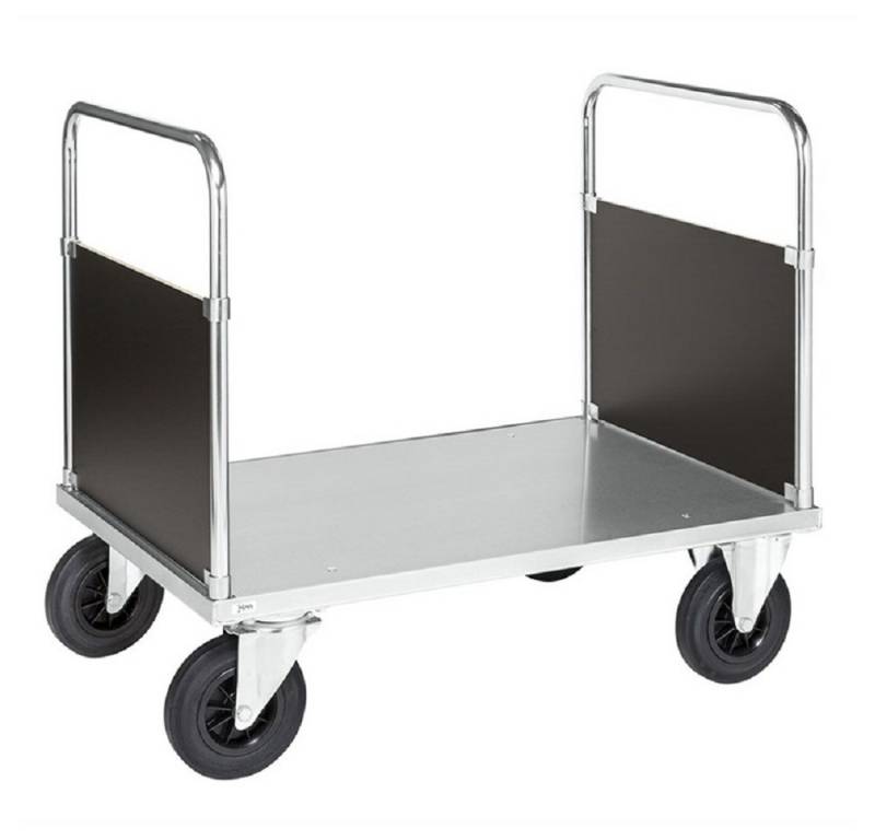 OSWALD Transportgeräte Transportwagen Doppel-Stirnwandwagen Blechboden 1000 x 700 x 900 mm, 500 kg, verzinkt, (NK633-2B), Boden mit 2 mm starkem, elektrolytisch verzinktem Stahlblech ummantelt von OSWALD Transportgeräte
