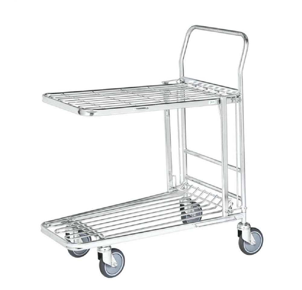 OSWALD Transportgeräte Transportwagen Einkaufswagen, Boden klappbar, 860 x 530 x 1.010 mm, 300 kg - verzinkt, (NK4202-EB), Stapelbarer Einkaufwagen mit einklappbarem Boden, stapelbar von OSWALD Transportgeräte