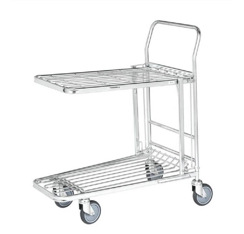 OSWALD Transportgeräte Transportwagen Einkaufswagen, Boden klappbar, 860 x 530 x 1.010 mm, 300 kg - verzinkt, (NK4202-EB), Stapelbarer Einkaufwagen mit einklappbarem Boden, stapelbar von OSWALD Transportgeräte