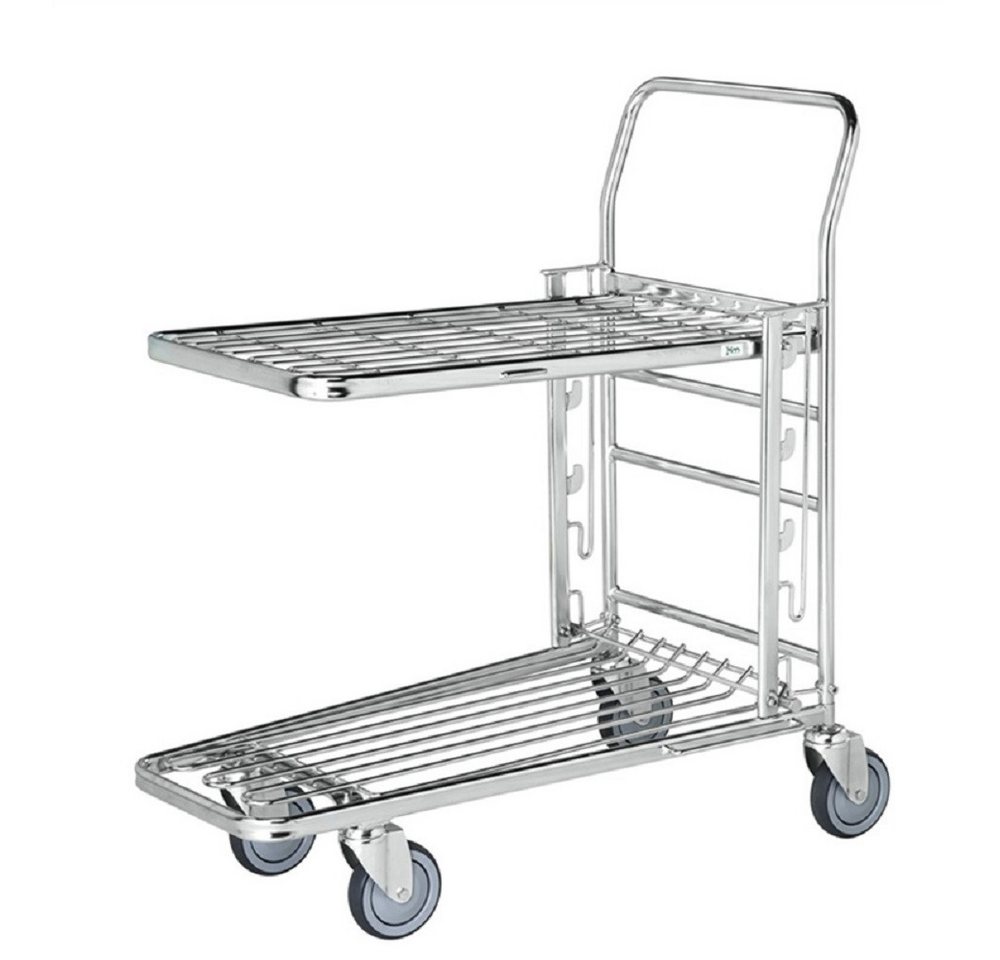 OSWALD Transportgeräte Transportwagen Einkaufswagen Boden verstellbar, 890 x 520 x 1.000 mm, 300 kg verzinkt, (NK4202-E3B), Höhe des oberen Bodens einstellbar, 460, 580 and 710 mm von OSWALD Transportgeräte