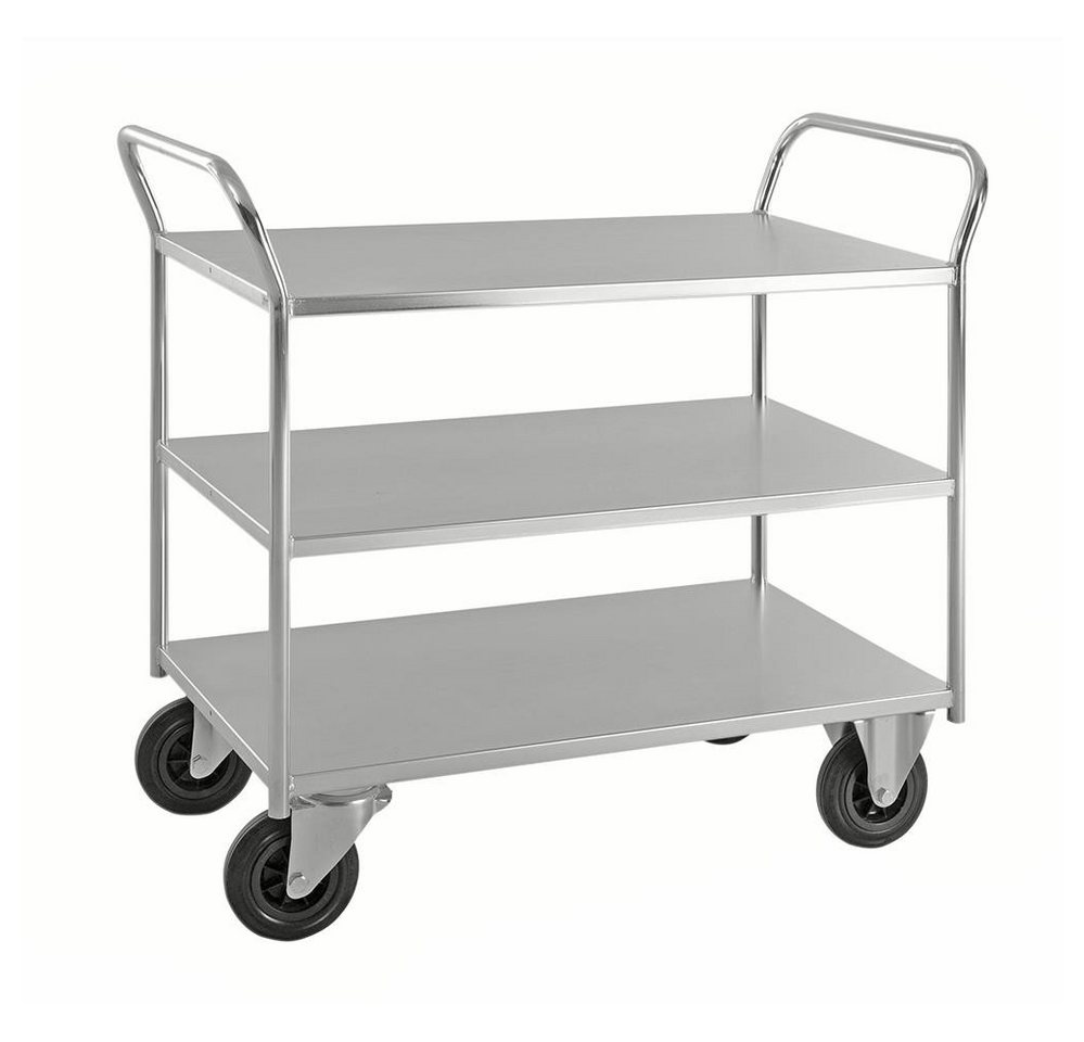 OSWALD Transportgeräte Transportwagen Etagenwagen 3 Böden m. Aufkantung 1080 x 450 x 975 mm, 400 kg verzinkt, (NK4134-EB), Elektrolytisch verzinkt, mit 3 Metallböden von OSWALD Transportgeräte