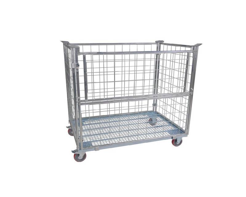 OSWALD Transportgeräte Transportwagen Gitteraufsatzrahmen auf Stahlrollplatte, 800 x 1.200 x 985 mm, 500 kg, (RW20015), Fahrrahmen aus Rechteckrohr, Ladefläche: mit Drahtgitteroberfläche von OSWALD Transportgeräte