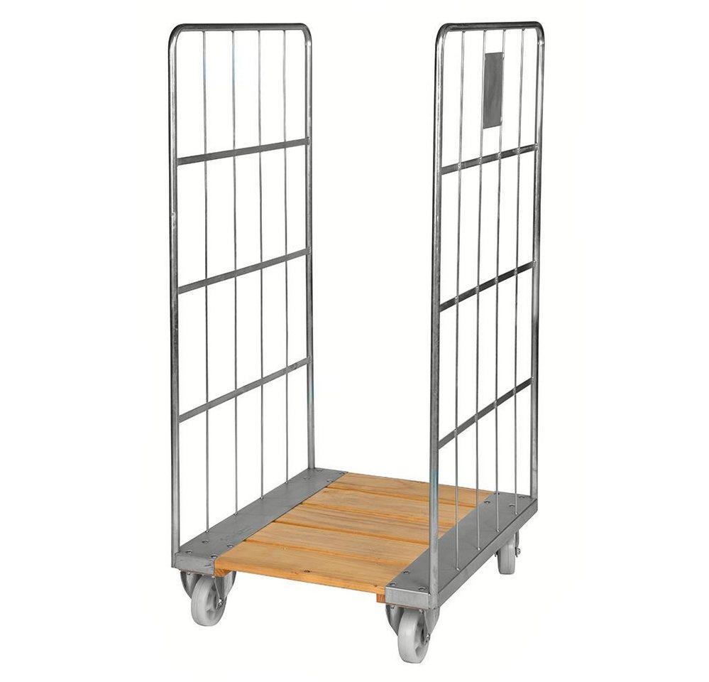 OSWALD Transportgeräte Transportwagen Gitterrollwagen 2 Seiten 800 x 710 x 1600 mm 400 kg Holzbasis verzinkt, (NK84B), Elektrolytisch verzinkt mit Holzboden von OSWALD Transportgeräte