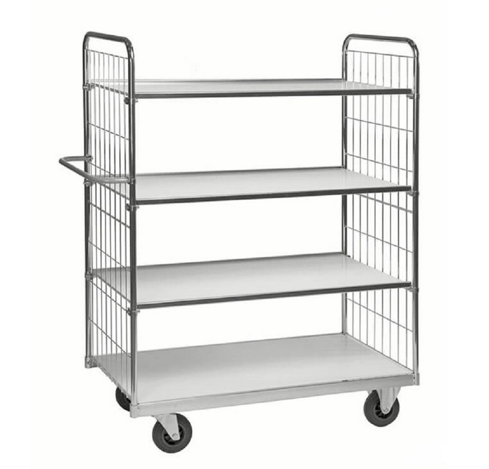 OSWALD Transportgeräte Transportwagen Kommissionierwagen 300 kg, 4 Böden, 1.590 x 650 x 1.695 mm, verzinkt, (NK9000-4LB), 4 Böden aus melaminbeschichteten Faserplatten, höhenverstellbar von OSWALD Transportgeräte