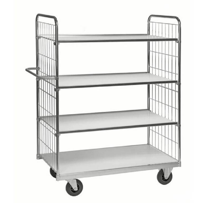 OSWALD Transportgeräte Transportwagen Kommissionierwagen 300 kg, 4 Böden, 1.590 x 650 x 1.695 mm, verzinkt, (NK9000-4LB), 4 Böden aus melaminbeschichteten Faserplatten, höhenverstellbar von OSWALD Transportgeräte