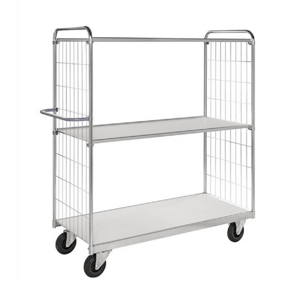 OSWALD Transportgeräte Transportwagen Kommissionierwagen 300 kg, mit 3 Böden, 1190 x 650 x 1695 mm, verzinkt, (NK9000-3SB), 3 Böden stufenlos höhenverstellbar, mit justierbarem Schiebebügel von OSWALD Transportgeräte