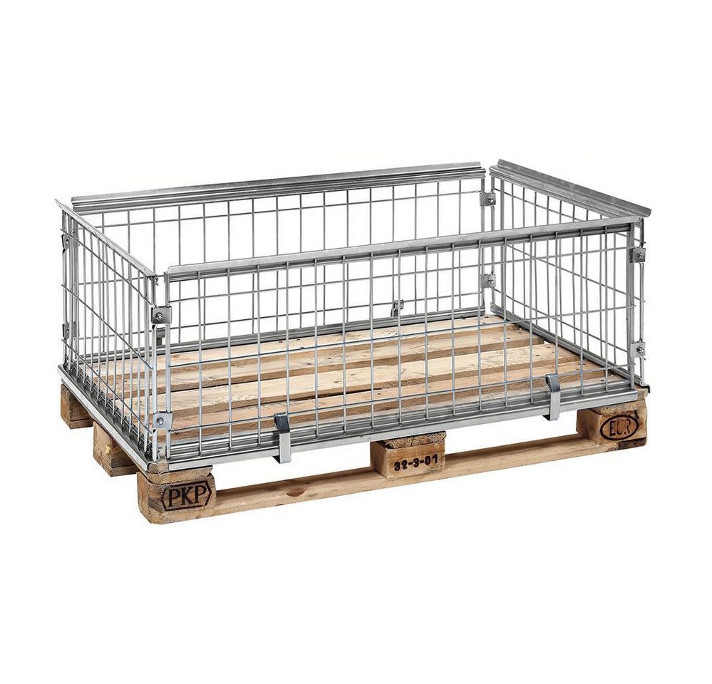 OSWALD Transportgeräte Transportwagen Palettenaufsatz Gitterbox Stapelrahmen 1.220 x 820 x 420 mm - verzinkt, Maschenweite: 65 x 120 mm von OSWALD Transportgeräte