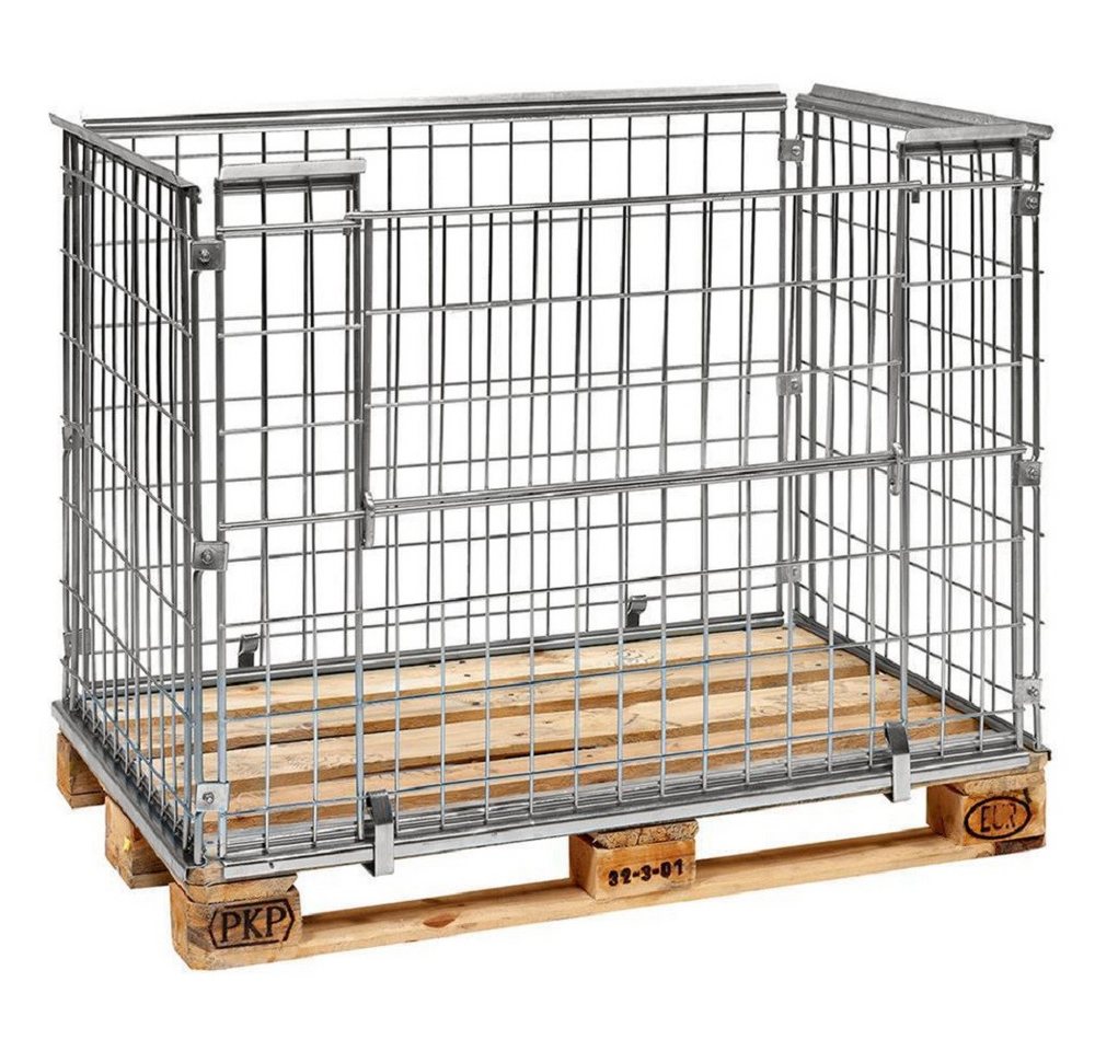 OSWALD Transportgeräte Transportwagen Palettenaufsatz Gitterbox Stapelrahmen 1.220 x 820 x 870 mm - verzinkt, Maschenweite: 65 x 120 mm von OSWALD Transportgeräte