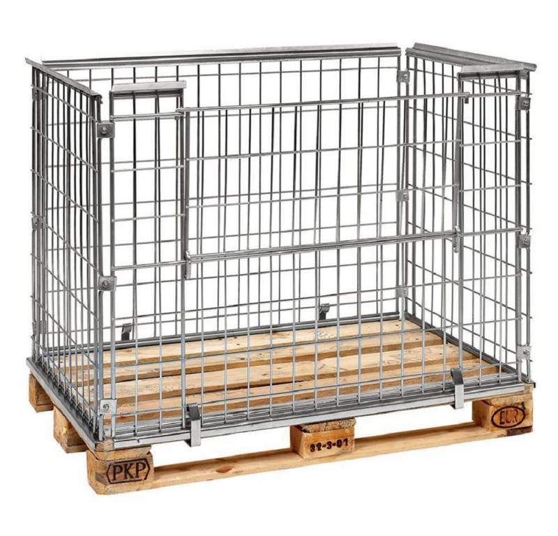 OSWALD Transportgeräte Transportwagen Palettenaufsatz Gitterbox Stapelrahmen 1.220 x 820 x 870 mm - verzinkt, Maschenweite: 65 x 120 mm von OSWALD Transportgeräte