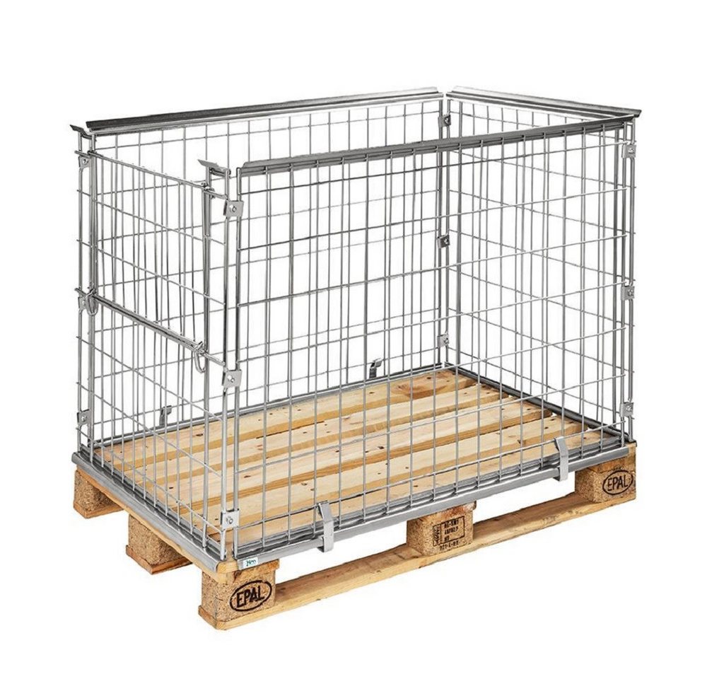 OSWALD Transportgeräte Transportwagen Palettenaufsatz Gitterbox Stapelrahmen 1.220 x 820 x 870 mm - verzinkt, Maschenweite: 65 x 120 mm von OSWALD Transportgeräte