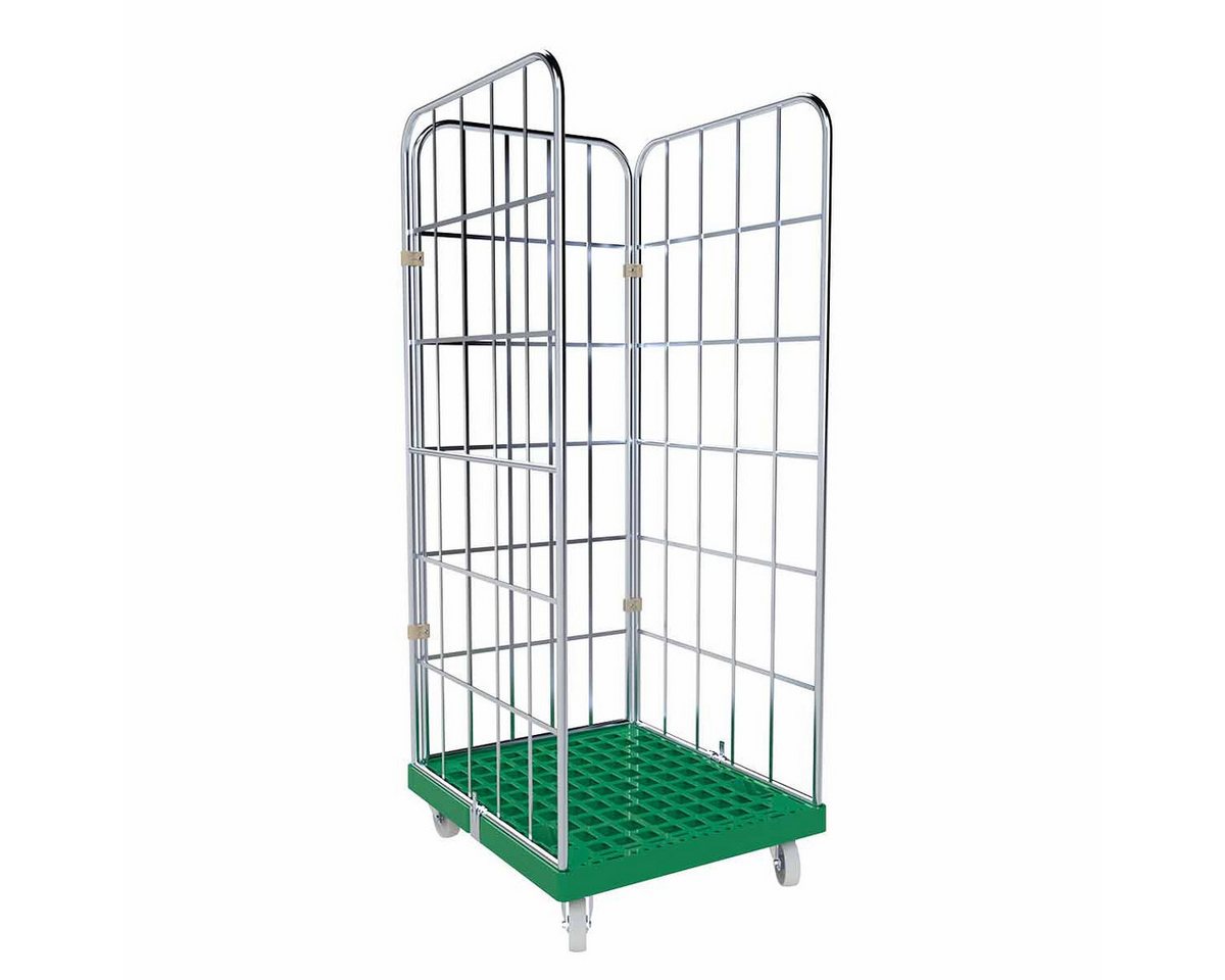 OSWALD Transportgeräte Transportwagen Rollbehälter 3-seitig, 724 x 815 x 1.830 mm, 500 kg, Rollplatte Grün, (RW10122), Rollplatte aus Kunststoff, Nutzhöhe 1.640 mm, Lichtblau von OSWALD Transportgeräte