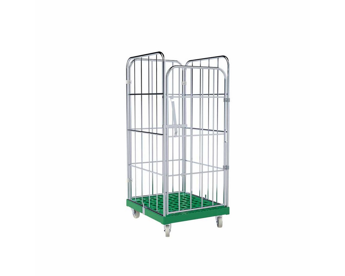 OSWALD Transportgeräte Transportwagen Rollbehälter 4-seitig, 724 x 815 x 1.630 mm, 500 kg, Rollplatte Grün, (RW10102), Rollplatte aus Kunststoff, Nutzhöhe 1.440 mm, Verkehrsgrün von OSWALD Transportgeräte