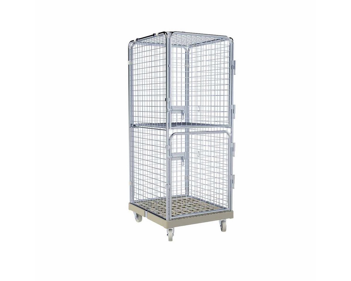 OSWALD Transportgeräte Transportwagen Rollbehälter 5-seitig 2 Türen, 724 x 815 x 1.810 mm 500 kg Platte Grau, (RW10433), inkl. 1 Zwischenboden klappbar, Nutzhöhe 1.585 mm, Kieselgrau von OSWALD Transportgeräte