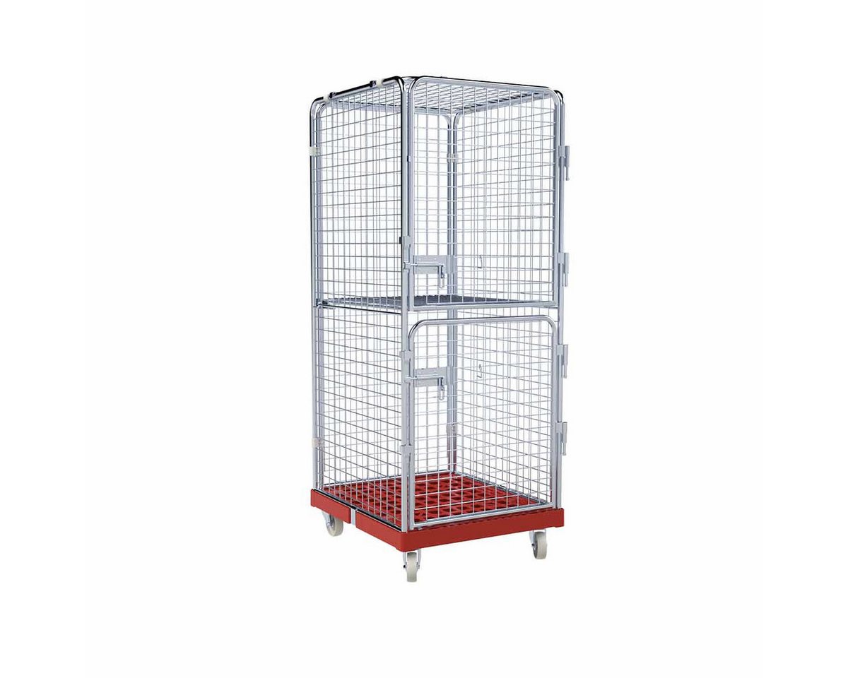 OSWALD Transportgeräte Transportwagen Rollbehälter 5-seitig 2 Türen, 724 x 815 x 1.810 mm 500 kg Platte Rot, (RW10434), inkl. 1 Zwischenboden klappbar, Nutzhöhe 1.585 mm, Feuerrot von OSWALD Transportgeräte