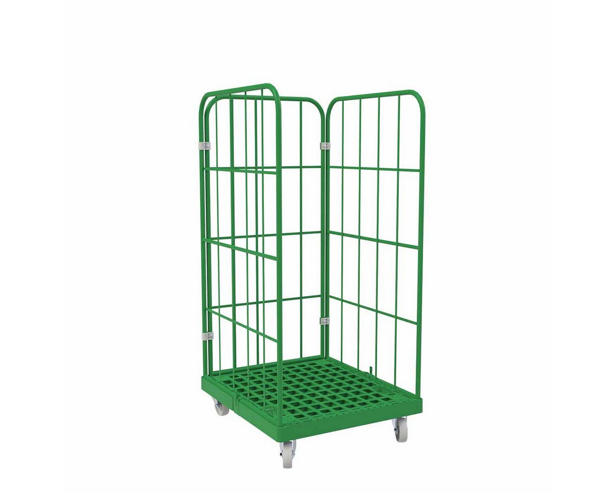 OSWALD Transportgeräte Transportwagen Rollbehälter Kunststoff 3-seitig, 724 x 815 x 1.530 mm, 500 kg, Grün, (RW10034), Kunststoffboden aus hochwertigem HDPE-Material von OSWALD Transportgeräte