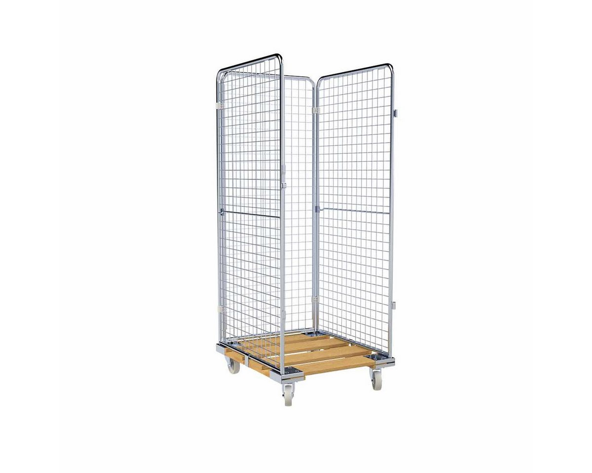 OSWALD Transportgeräte Transportwagen Rollbehälter hoch 3-seitig, 724 x 815 x 1.800 mm 500 kg, Platte Holz, (RW10398), Holz-Rollplatte, Ecken verstärkt, Nutzhöhe 1.610 mm von OSWALD Transportgeräte