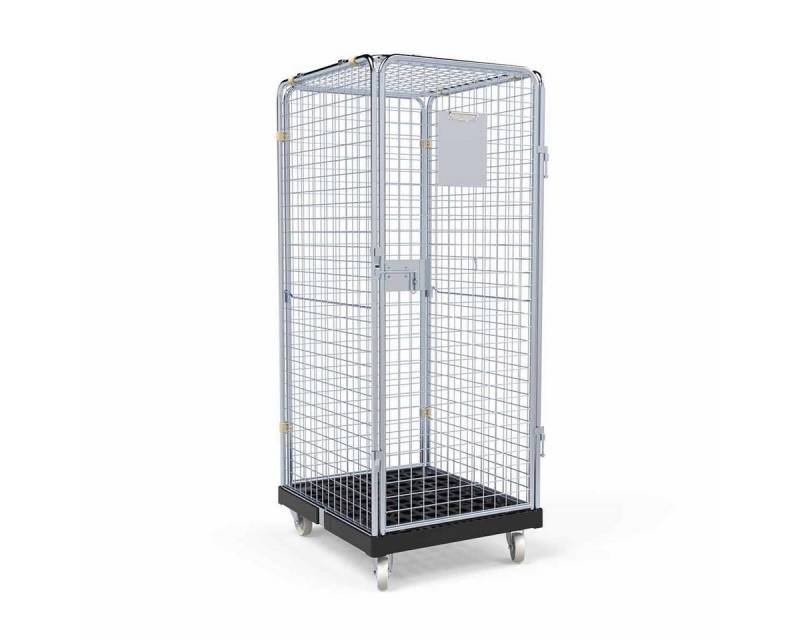 OSWALD Transportgeräte Transportwagen Rollbehälter hoch 5-seitig, 724 x 815 x 1.810 mm 500 kg Platte Schwarz, (RW10415), Rollplatte aus Kunststoff, Diebstahlschutz, Nutzhöhe 1.585 mm von OSWALD Transportgeräte