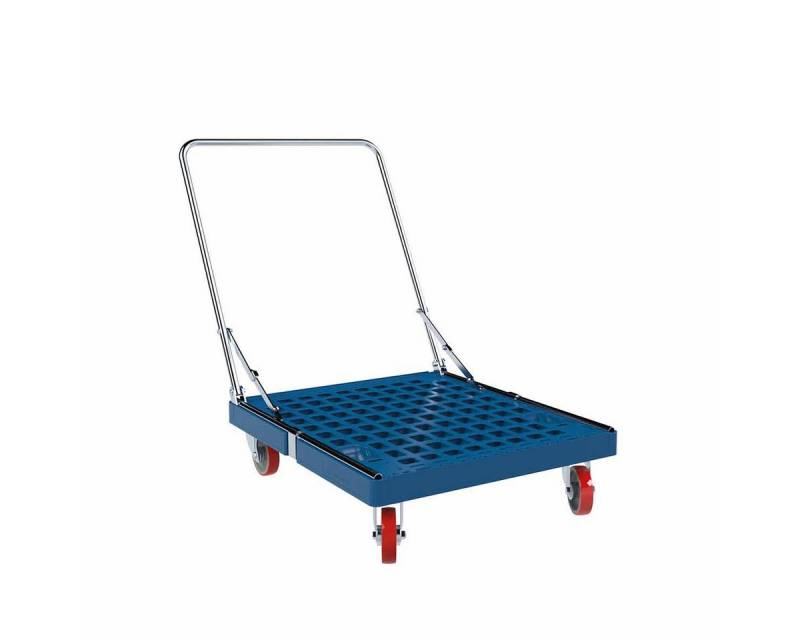 OSWALD Transportgeräte Transportwagen Rollplatte Schiebebügel, Rollen ø125 mm 724 x 815 x1 90 mm 500 kg Blau, (RW10580), Rollplatte aus Kunststoff, Enzianblau, TPE Lenk- und Bockrollen von OSWALD Transportgeräte