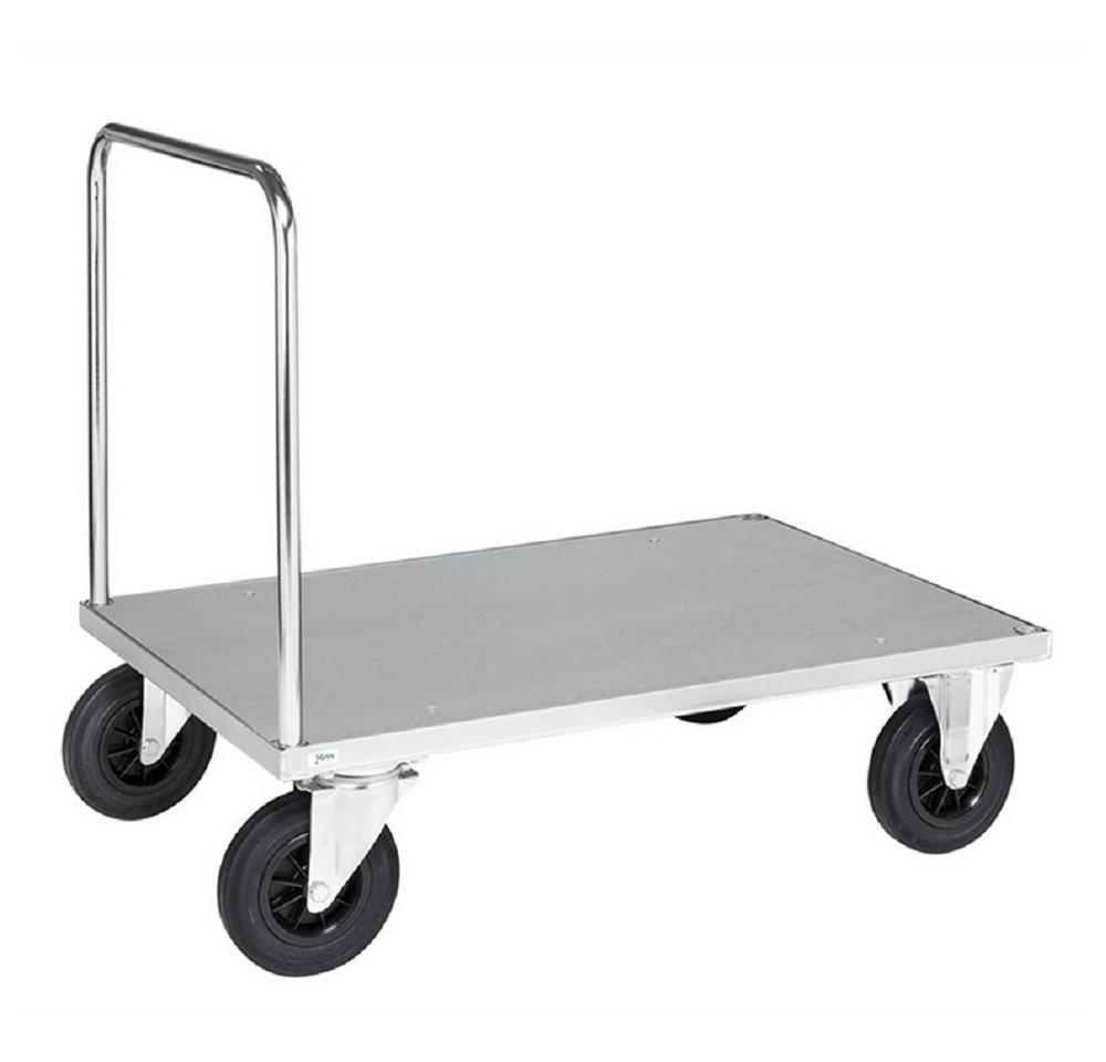 OSWALD Transportgeräte Transportwagen Schiebebügelwagen mit Blechboden 1000 x 700 x 900 mm, 500 kg, verzinkt, (NK631-2B), Boden mit 2 mm starkem, elektrolytisch verzinktem Stahlblech ummantelt von OSWALD Transportgeräte