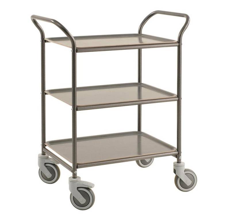 OSWALD Transportgeräte Transportwagen Servierwagen Tablettwagen 770 x 495 mm - 150 kg - anthrazit, Pulverlackiert mit 3 abnehmbaren Tabletts von OSWALD Transportgeräte